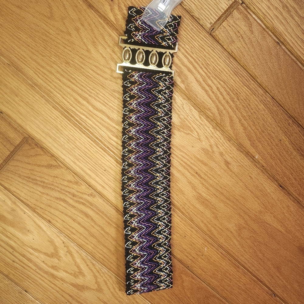 Wet Seal Black And Colorful Zig Zag Design 4 Hook Fashion Accent Belt M/L